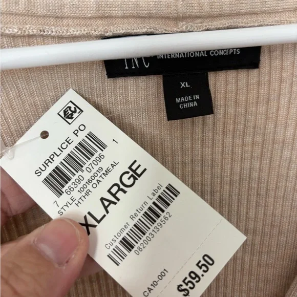 INC International Concepts Beige V-Neck Sweater - Picture 2 of 3